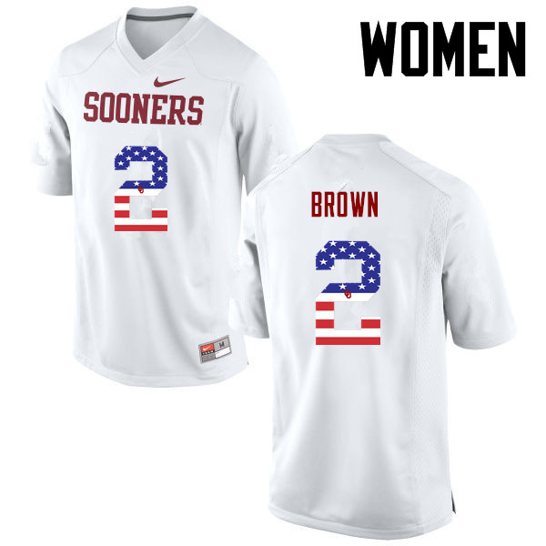Women Oklahoma Sooners #2 Tre Brown College Football USA Flag Fashion Jerseys-White